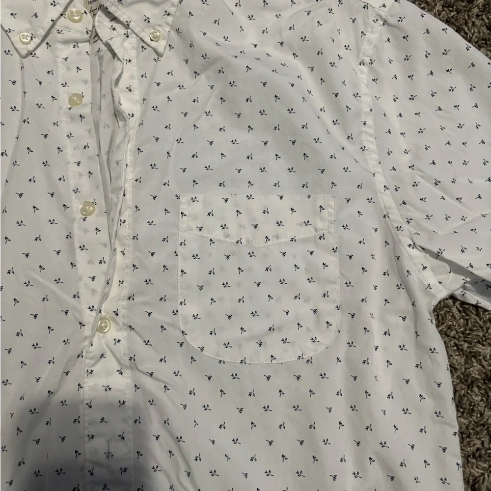 J. Crew Men's White and Black Patterned Shirt
